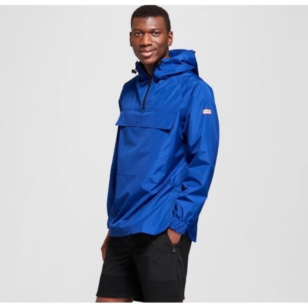 Hunter x Target Rain Jacket Royal Blue Hood Storage Pouch Pullover XL‎